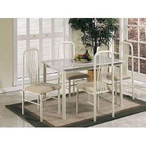  5pcs Ivory Faux Marble Dinging Table and 4 Chairs Set 