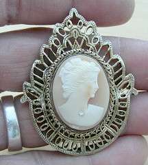 CAMEO AND DIAMOND BROOCH ANTIQUE REWORKED CAMEO BROOCH # 47430  