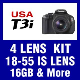 Canon T3i 600D USA Model Camera Bundle w 4 Lenses 18 55 IS II + 75 