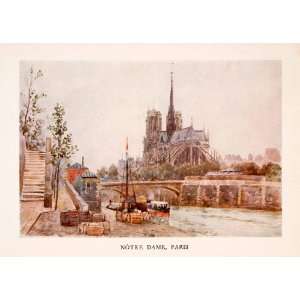  1907 Color Print Notre Dame Paris Seine Flying Buttress 