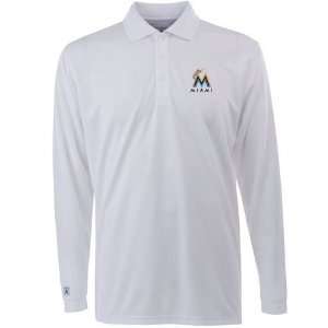 Miami Marlins Long Sleeve Polo Shirt (White)  Sports 