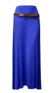 NEW WOMENS LADIES LONG PLAIN JERSEY FLARED BELTED MAXI SKIRT UK SIZE S 