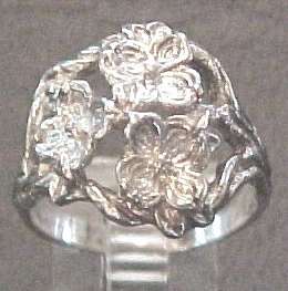Art Nouveau Style Dogwood Ring   Sterling Silver   NEW  