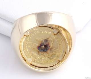1856 Two 1/2 Dollar Genuine Gold Coin Large Mens Vintage Ring   14k 