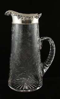1890s Dominick & Haff Sterling Cut Glass Floral Pitcher  