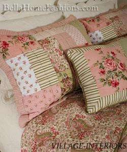 SHABBY n CHIC ROSES QUEEN 6PC QUILT, SHAMS, BEDSKIRT, THROW PILLOWS 