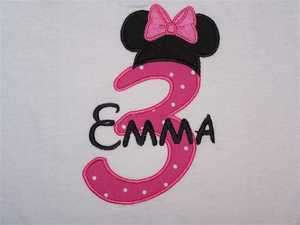Personalized Custom Number MINNIE MOUSE Ears 2nd 3rd Birthday Shirt 