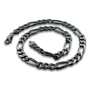   Black Rhodium Plated Sterling Silver 16 Figaro Chain 8.4MM Jewelry