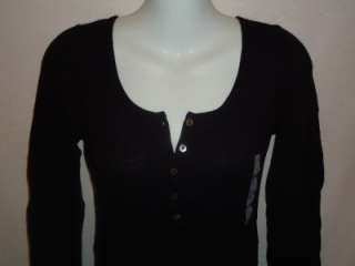 Old Navy Womens Thermal underwear Top Shirt Black long sleeve Button 