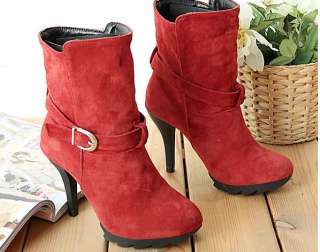   Womens buckle pumps high heel knee boots shoes US5 9.5 #087  