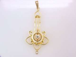   Victorian Genuine Diamond Pearl Yellow Gold Necklace Pendant Jewelry