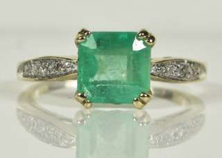 Vintage 10K Yellow Gold 1.69ct Muzo Emerald & Old Cut Diamond Ring Sz 