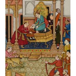  Antique Indian Miniature Painting on Paper Featuring a Mughal 