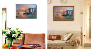 Large Stretched Oil Painting Amsterdam Harbour Holland  