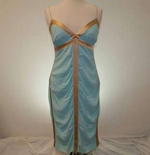 NICOLE MILLER COLLECTION Light Blue Turquoise Silk Gold Cocktail Dress 