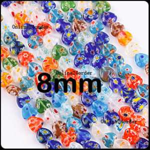 48 Mixed Heart Millefiori Glass Beads finding 8mm D320  