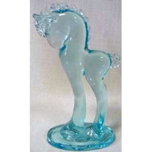  Aqua Blue Mosser Crystal Glass Crecian Horse Pony Statue 