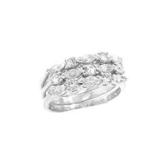  Sterling Silver 925 Triple Band Clear CZ Rhodium Rings 