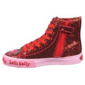 Lelli Kelly Glitter Red Mid Top Beaded boots shoes Lace Up Candy 