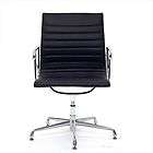 Ribbed Mid Back Conference Office Side Chair in Black Genuine Leather