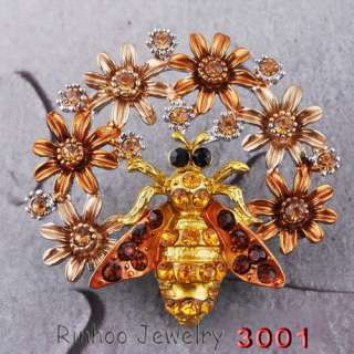 FREE 29030B Honey bee&Flower Rhinestone Brooch Pin  