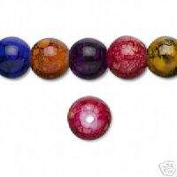 90 Mixed Color 10mm Round Swirl Glass Beads~Large Hole  