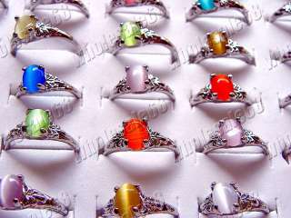 wholesale lots jewlery 50pcs silver plated cat eyes gems fashion women 