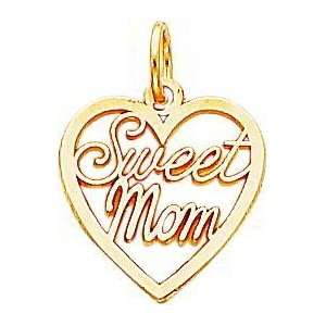  14K Yellow Gold Sweet Mom Heart Charm Jewelry