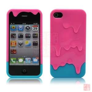 3D Melt Ice Cream Hard Back Case Cover for iPhone 4S 4G Pink+Screen 