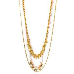  Contemporary Layered Gold Tone Necklace with Clear Round 