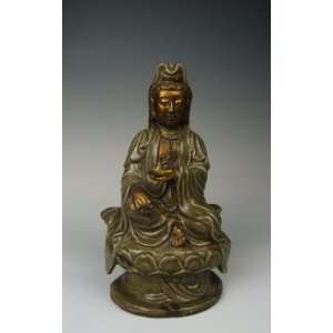 one Gilt Porcelain Kuanyin Buddha Statue Ming Dynasty, Chinese Antique 