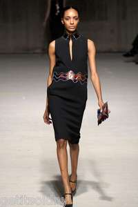 CHRISTOPHER KANE Designer Runway Jourdan Aqua Black Wool Crepe Dress 
