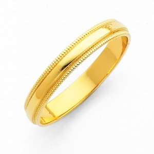 14K Yellow Gold 3mm Plain Milgrain Wedding Band Ring for Men & Women 