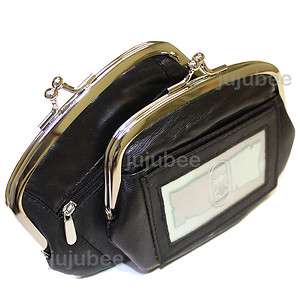 Leather Womens Wallet Metal Frame Coin Purse With Window ID  
