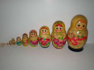 Vtg USSR Russian Stacking Nesting Doll 10 pc Matryoshka  