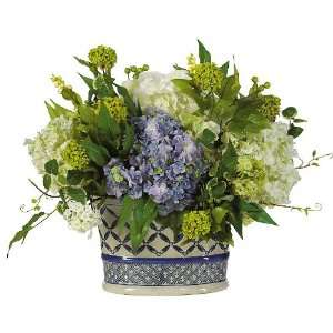  Hydrangea Centerpiece w/Oval Vase Silk Flower Arrangement 
