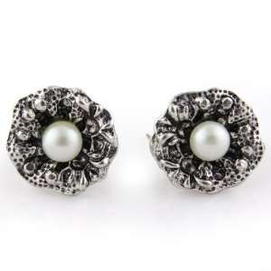  Lotus Lily Pearl Metal Stud Earrings Evolatree Jewelry
