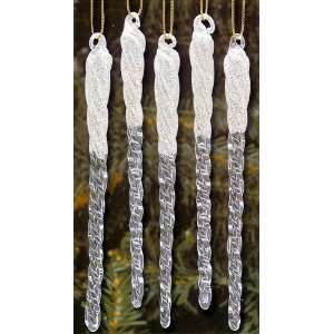   Clear & Frosted Glass Icicle Christmas Ornaments 5.25