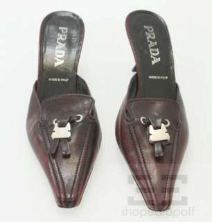 Prada Maroon Leather Pointed Toe Slide Heels Size 38.5  