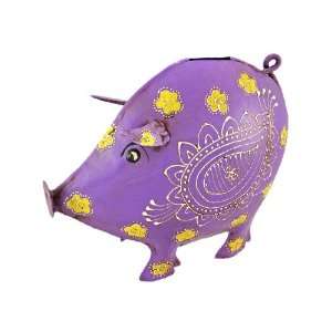  Cool Purple Pig Metal Money Bank Distressed Finish Toys 