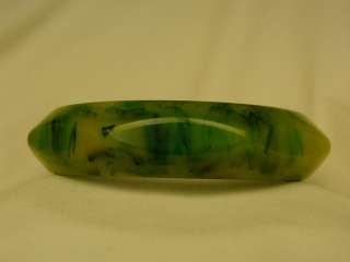 Vtg 40s Carved Bakelite Bangle Bracelet Marbled Green +  