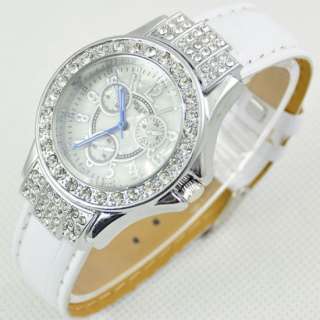   PU Leather Manmade Crystal Stone Diamond Quartz Wristwatch  