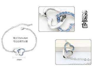 SPCB001 Fashion I Love You Blue & Silver Heart Charm Austrian Crystal 