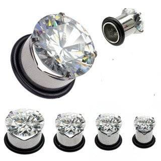 316L Surgical Steel Prong Set   CZ Single Flare Tunnels with 1 Black 0 