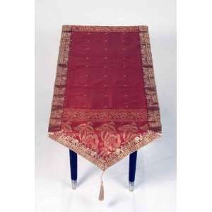    Maroon sari Table Runner Pointed Custom made