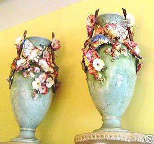 Pair of Antique Continental Majolica Vases  