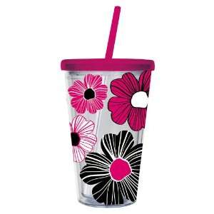 Pink Floral Insulated Cup w/ Straw 