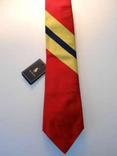   MEN NWT $115 Red SILK TIE Navy Yellow Stripe Handmade Italy  