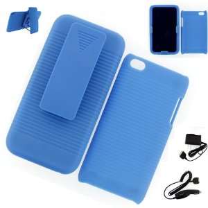  Apple iPod Touch 4G HOLSTER CASE BLUE + WALL CHARGER + CAR CHARGER 