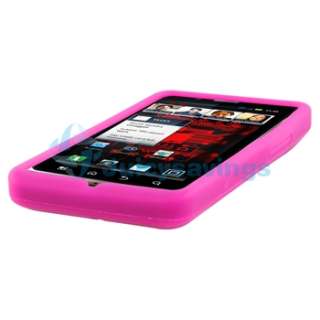 Pink Gel Soft Case+Privacy Film+Car Charger+USB For Motorola Droid 